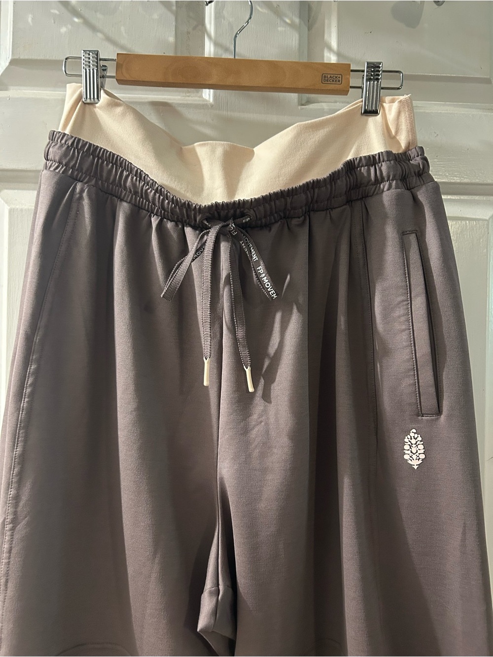 Free People Dark Brown Jogger Pants with Cream Waistband - Picture 2 of 4